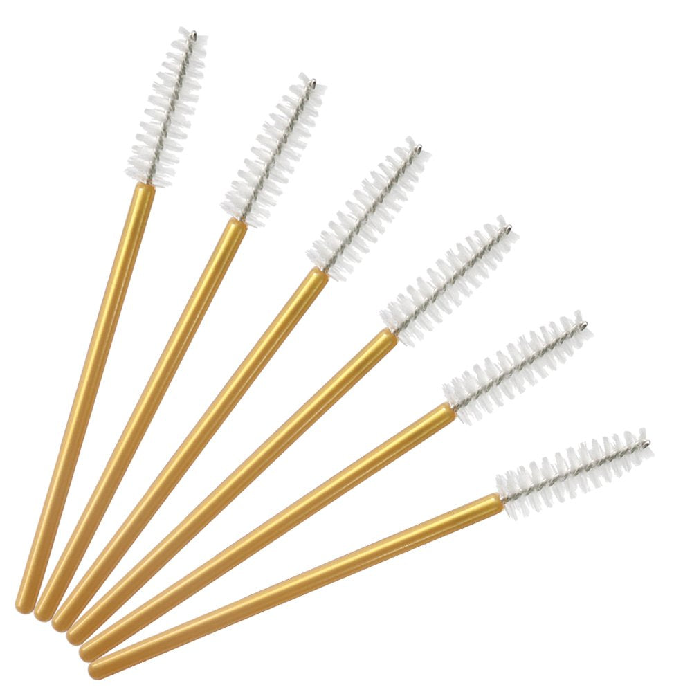 300 Pcs Disposable Mascara Wands Brushes Eyelash Extensions Eye Lash Wand Makeup Applicators Tool, Gold/White