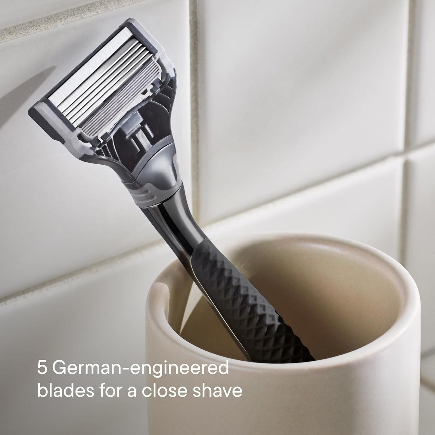 Razors for Men, 1 Handle (Charcoal) and 3 Razor Blade Refills with German Engineered 5-Blade Technology, 4 Oz. Foaming Shave Gel, Travel Blade Cover- Holiday Gift for Men