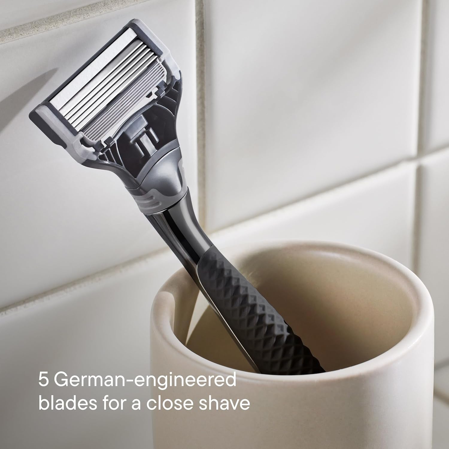 Razors for Men, 1 Handle (Charcoal) and 3 Razor Blade Refills with German Engineered 5-Blade Technology, 4 Oz. Foaming Shave Gel, Travel Blade Cover- Holiday Gift for Men